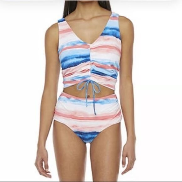 Peyton & Parker XX-Large Watercolor Stripe Ruched Bikini Set - Picture 1 of 7